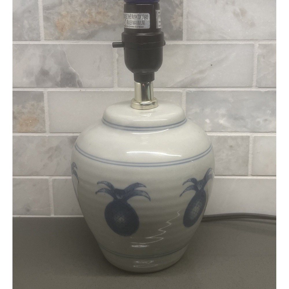 Blue Pineapple Pottery Table Lamp Stoneware 10'' Tall Works